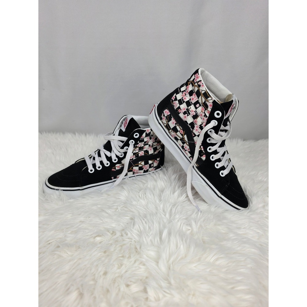 Vans Sk8-Hi Floral Checkerboard High Top Sneakers Black Pink Women 6.5 Men 5
